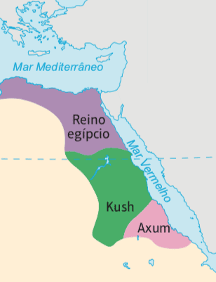 Mapa com a localização do Reino Kush.