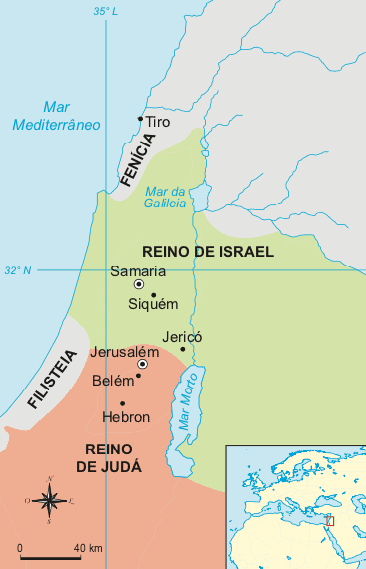 Mapa dos reinos de Israel divididos.