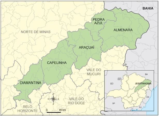 Mapa do Vale do Jequitinhonha.