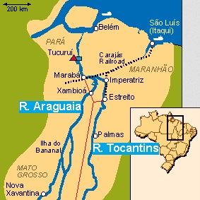 Mapa da bacia dos rios Tocantins e Araguaia