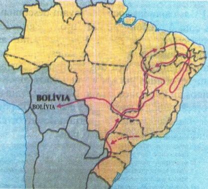 Caminho percorrido pela Coluna Prestes no Brasil