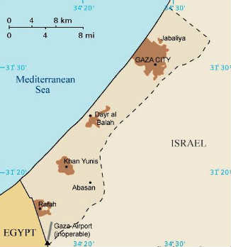 Mapa da Faixa de Gaza