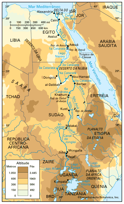 Mapa do rio Nilo.