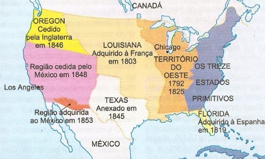 Mapa que mosta a Marcha para o Oeste