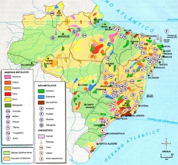Mapa dos recursos minerais do Brasil
