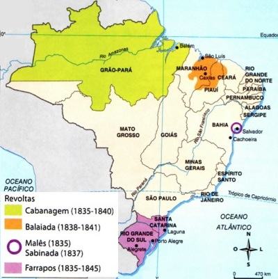 Mapa das revoltas regenciais